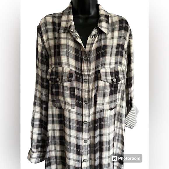 💖💖 SANCTUARY Flannel Snap-Front Long Sleeve Shirt Duster Size L - Picture 4 of 10